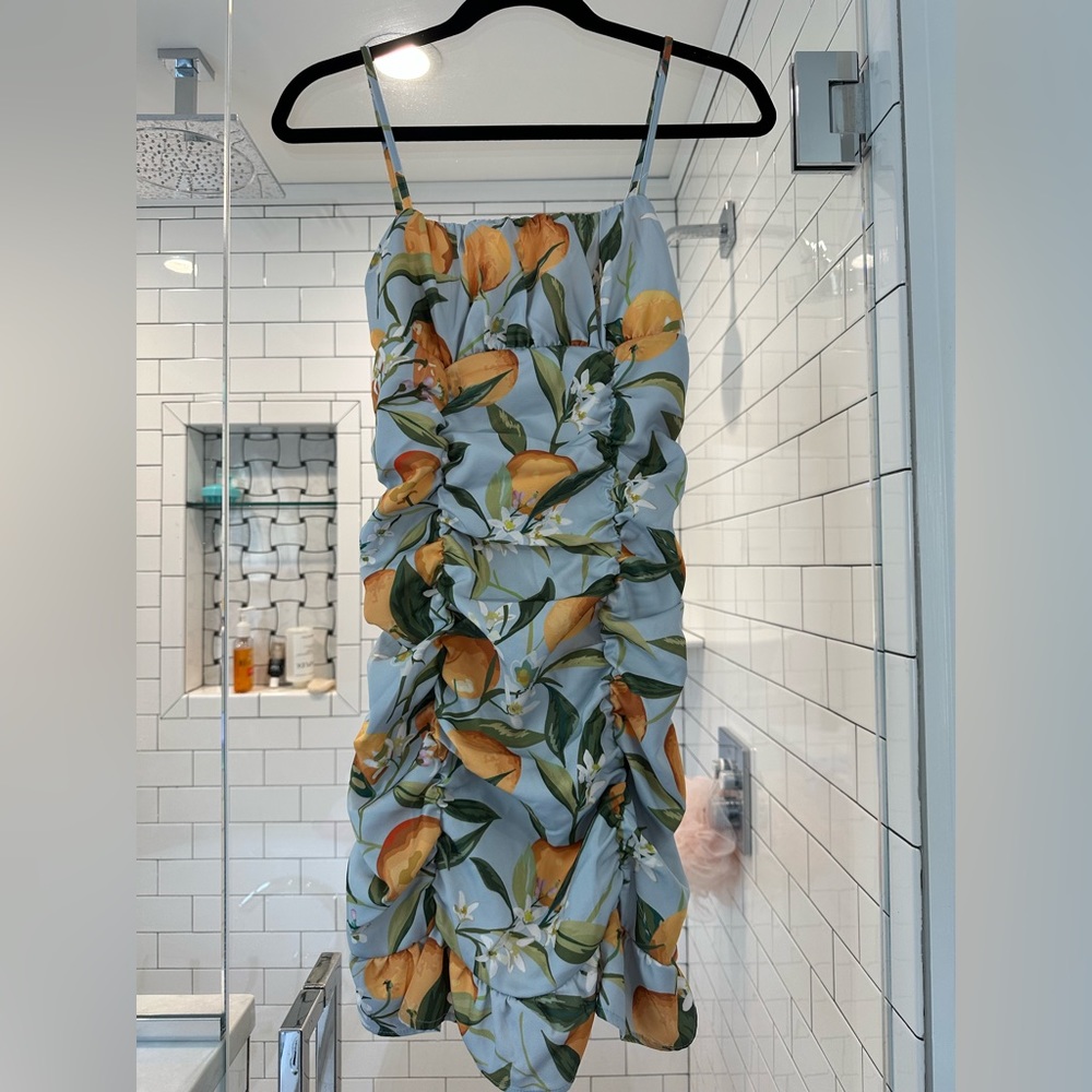 Mini dress with orange print